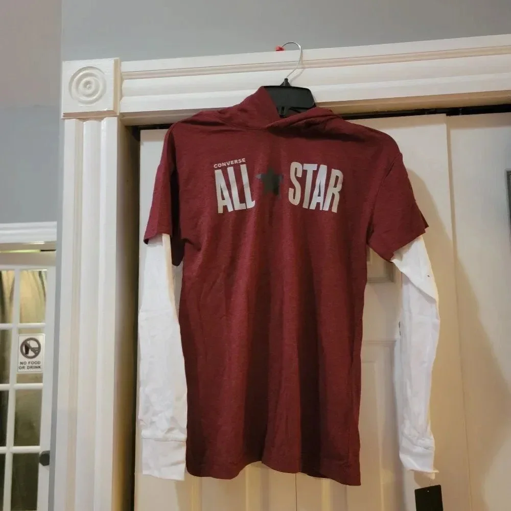 Converse All Star Kid's Boys Red Long Sleeve Pullover Hoodie Sweatshirt Size XL